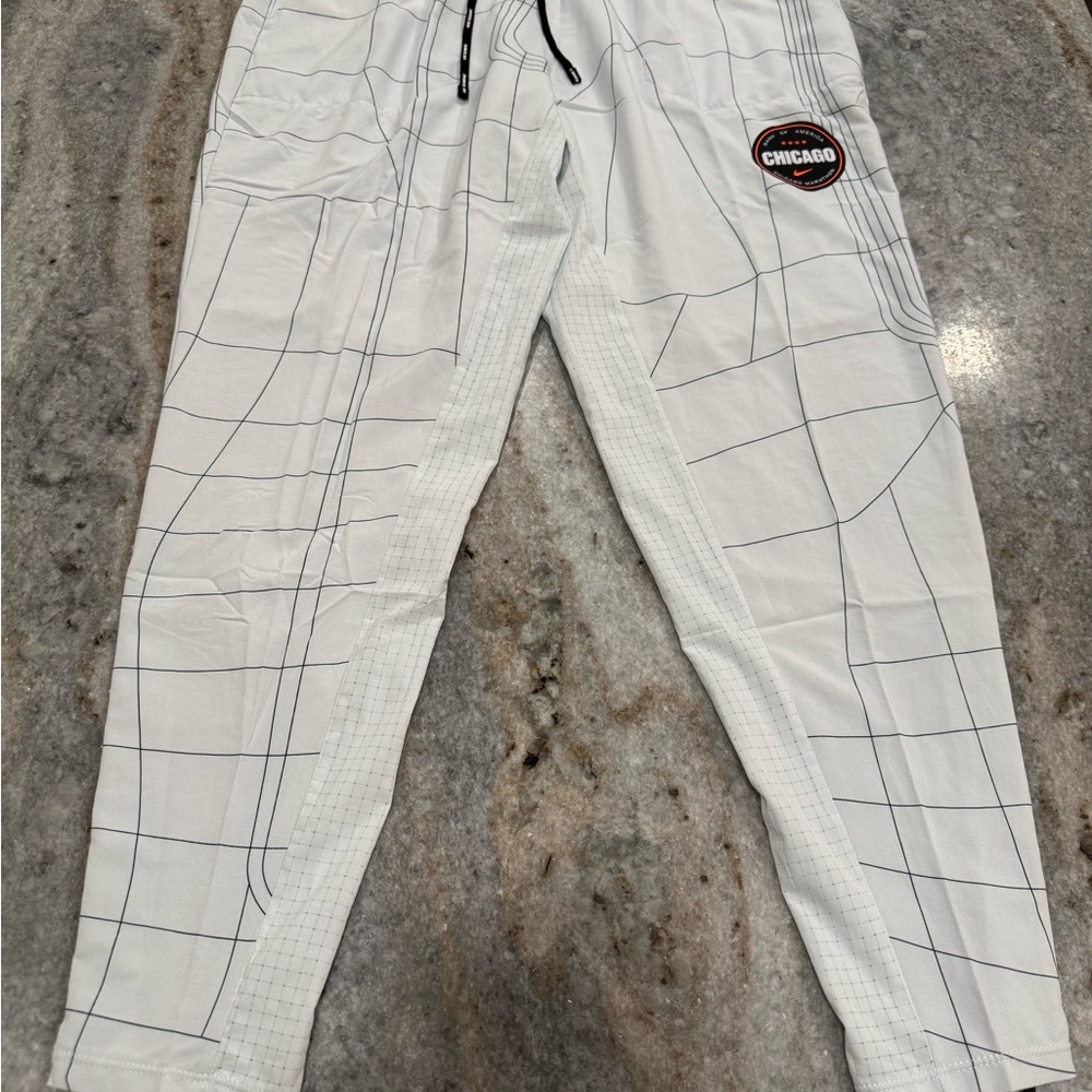 Nike White Checkered Joggers with Chicago Patch
